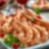 Delicately arranged shrimp on a platter