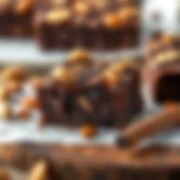 A decadent slice of carob flour brownie adorned with nuts and chocolate drizzle