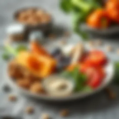 Balanced meal featuring protein-rich foods with supplements