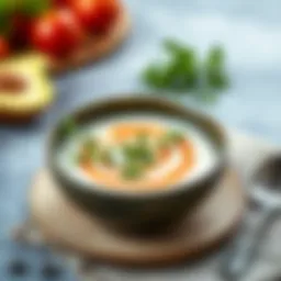 A bowl of Knorr yogurt soup garnished with fresh herbs