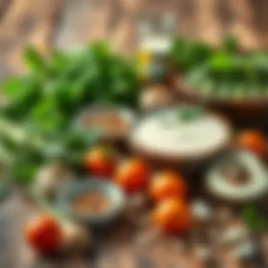 Ingredients for Knorr yogurt soup arranged on a wooden table