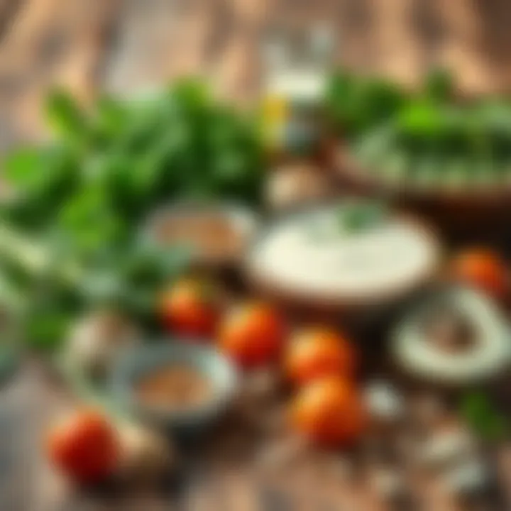 Ingredients for Knorr yogurt soup arranged on a wooden table