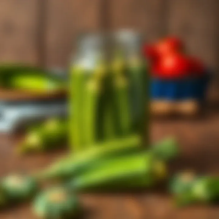 Nutritional benefits of canned okra on a wooden table