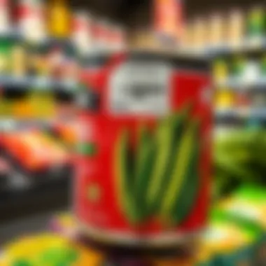 Canned okra packaging with price tag in a grocery store