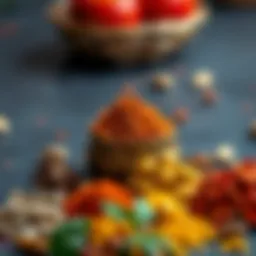 A vibrant display of fresh spices used in Korili Tavuk.