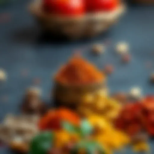 A vibrant display of fresh spices used in Korili Tavuk.