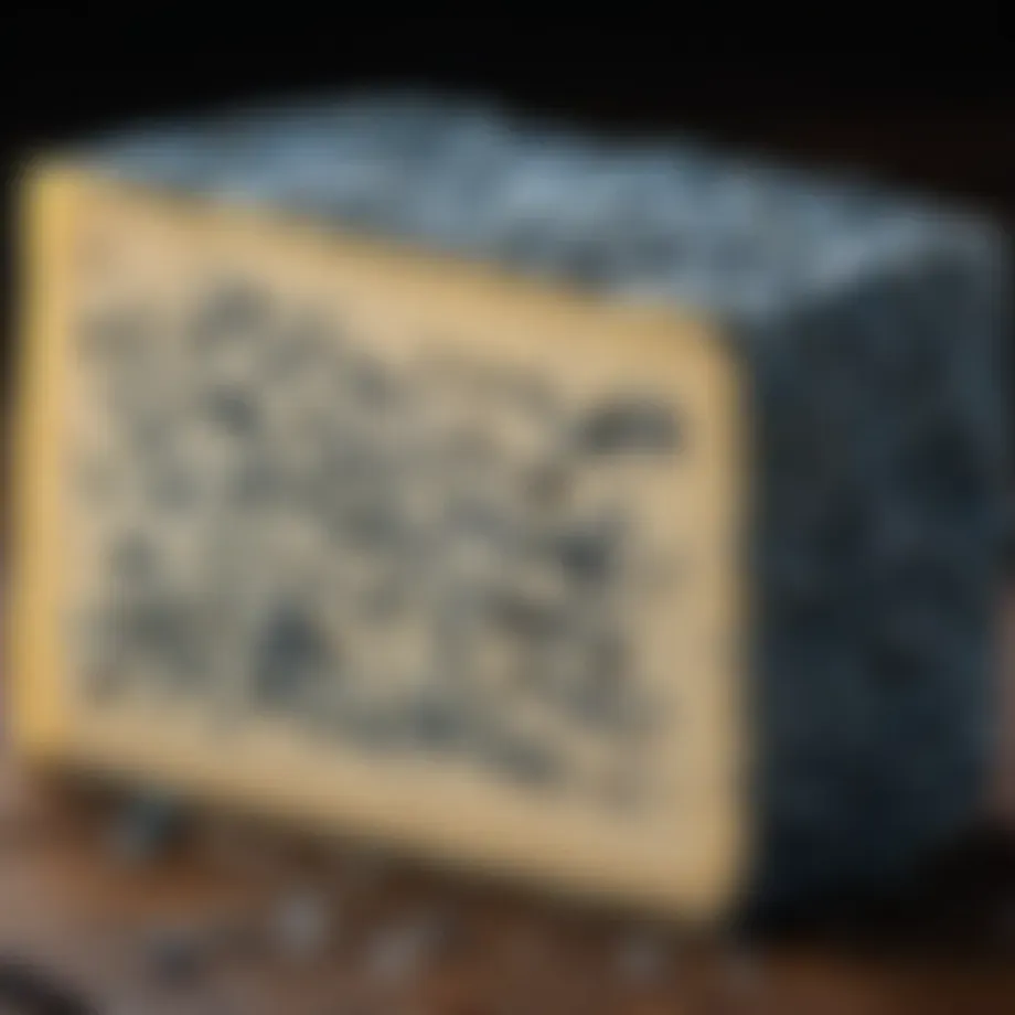 A detailed view of blue mold cheese showcasing its unique texture