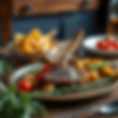 An elegant serving suggestion for lamb shank with vegetables on a rustic table