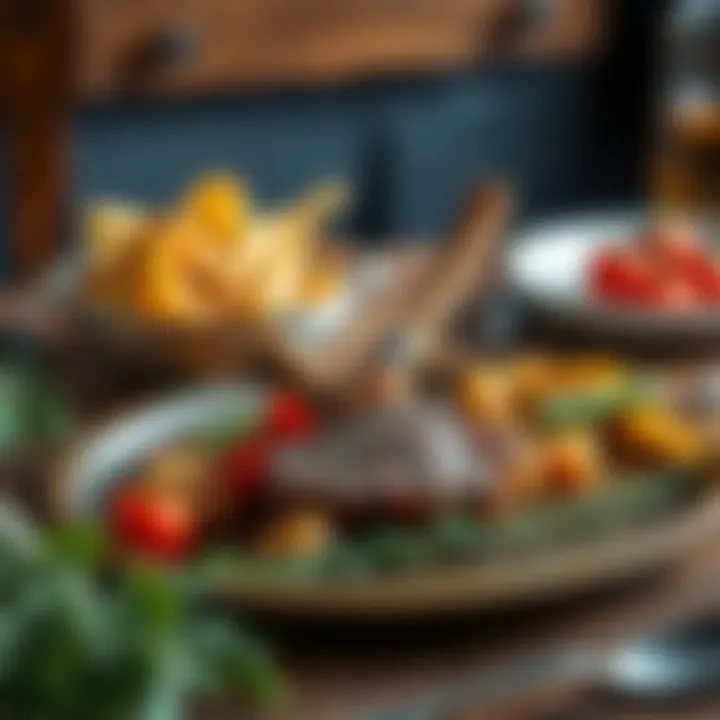 An elegant serving suggestion for lamb shank with vegetables on a rustic table