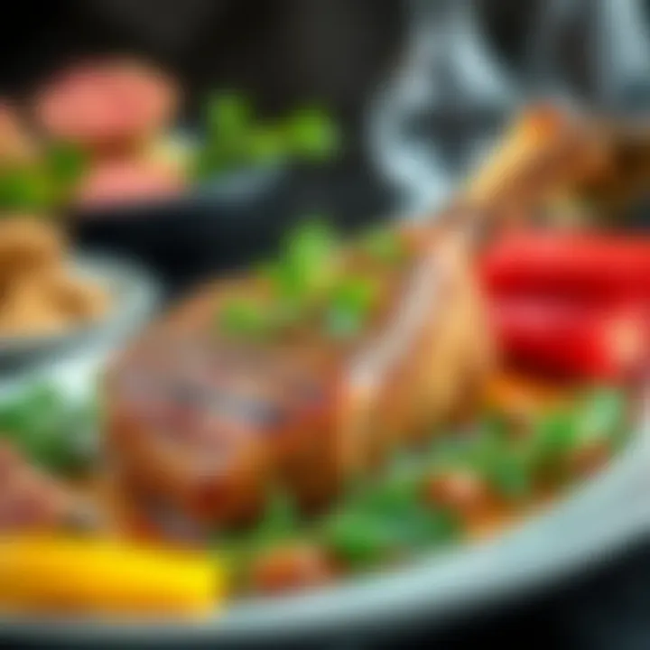 A beautifully arranged plate of roasted lamb shank garnished with fresh herbs