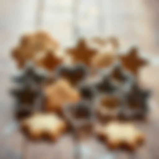 Elegant large cookie cutters arranged artistically on a wooden surface