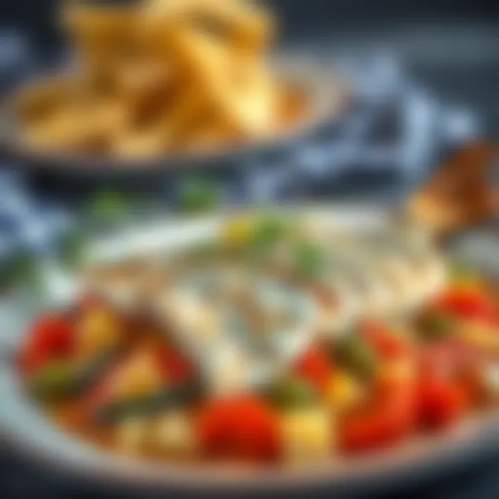 A beautifully plated Mediterranean sea bass dish garnished with vegetables