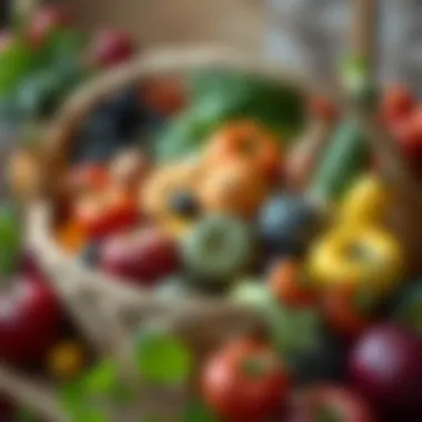 Seasonal Produce Basket in March A basket filled with seasonal fruits and vegetables