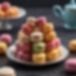 Colorful macarons arranged elegantly on a platter
