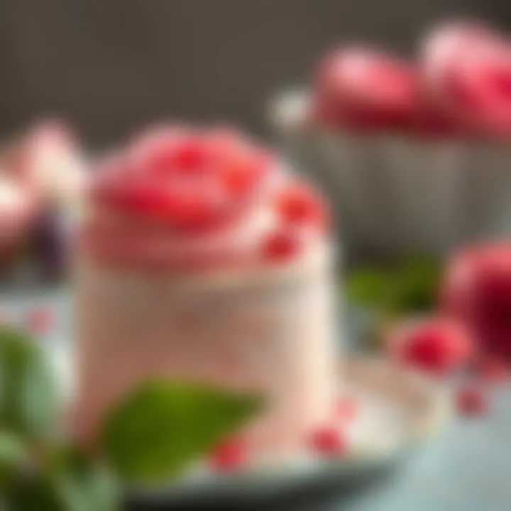 Artistic representation of the rose dessert, focusing on its texture and visual appeal, capturing the essence of Turkish sweets.