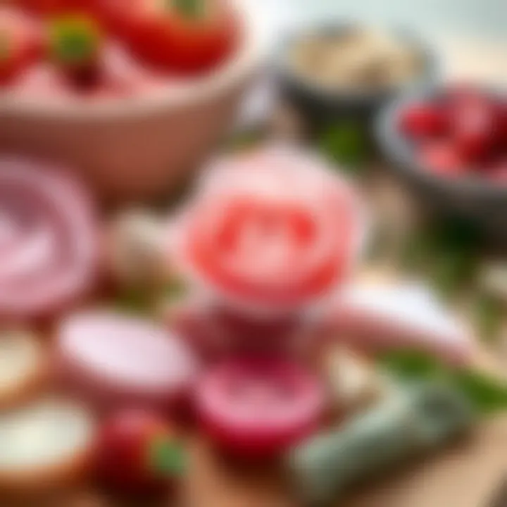 Close-up view of the key ingredients used in making the rose dessert, highlighting the quality and freshness of each component.