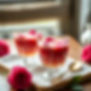 An elegant display of the rose dessert served in traditional Turkish tea glasses, emphasizing its cultural significance in Turkish cuisine.