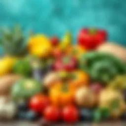 Nutritious fruits and vegetables arranged artistically