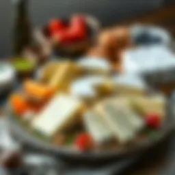 A traditional platter showcasing a variety of Otlu Peynir cheeses from Turkey