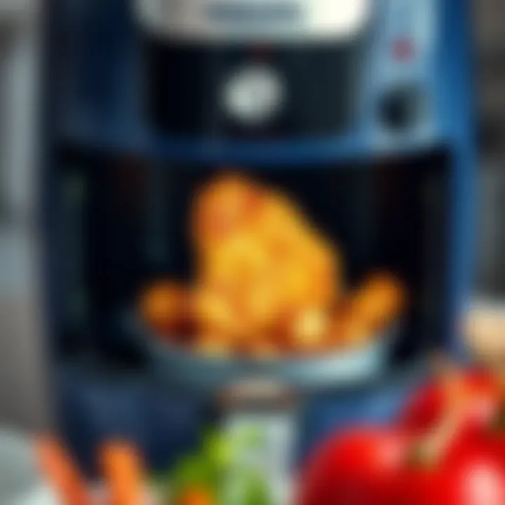 Airfryer with a crisped dish inside