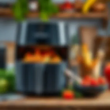 Airfryer with fresh ingredients nearby