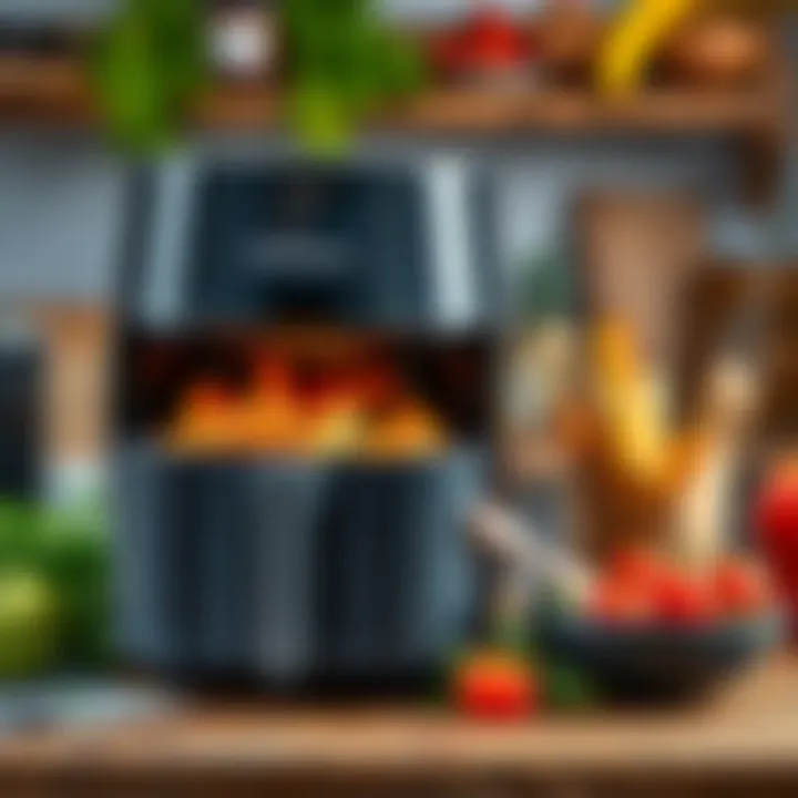 Airfryer with fresh ingredients nearby