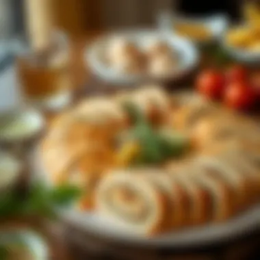 A beautifully arranged platter of pırasalı börek slices