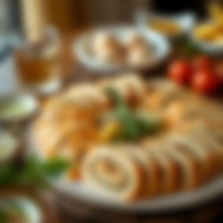 A beautifully arranged platter of pırasalı börek slices