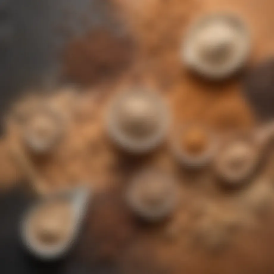 Different types of protein powder arranged artistically.