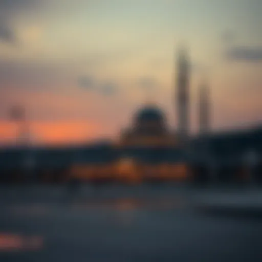 A serene mosque at sunset during Ramadan