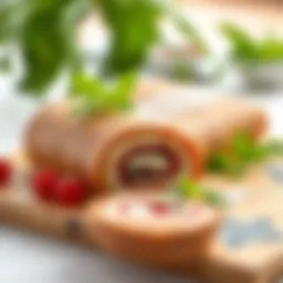 A beautifully presented rolled cake with a rich filling