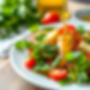 A vibrant salad drizzled with olive oil and garnished with herbs