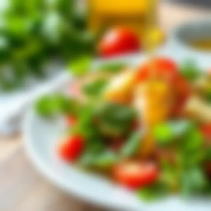A vibrant salad drizzled with olive oil and garnished with herbs