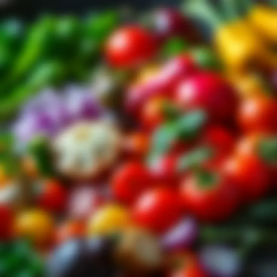 Colorful assortment of fresh vegetables and herbs for dressings