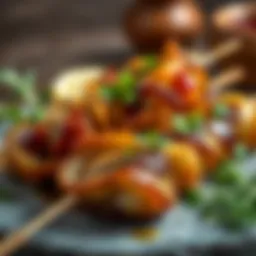 Succulent onion kebabs garnished with herbs