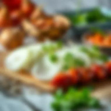 Ingredients for Onion Kebab Ingredients laid out for onion kebab preparation