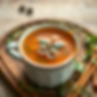 An inviting cup of broth with herbs and spices