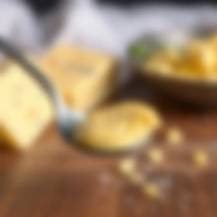 A spoonful of butter ready to be added to a recipe