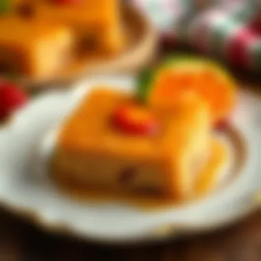 A beautifully plated serving of semolina helva with a drizzle of syrup