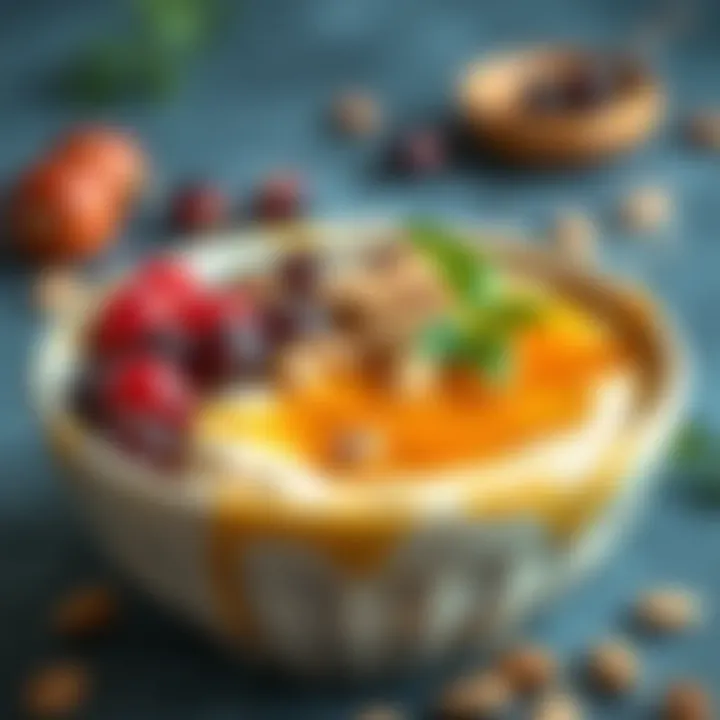 An enticing bowl filled with tahini and molasses, complemented by nuts and fruits.