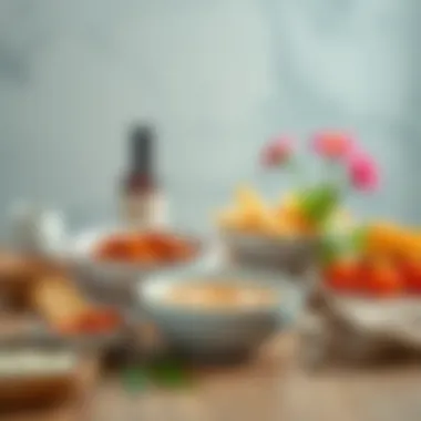 A sophisticated table setting featuring tahini and molasses alongside health-focused dishes.