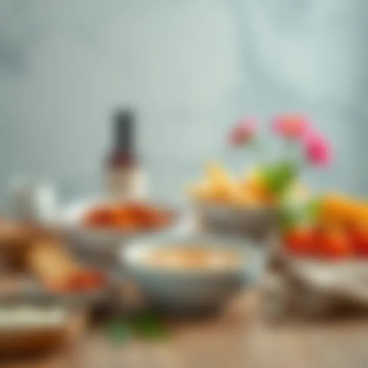 A sophisticated table setting featuring tahini and molasses alongside health-focused dishes.