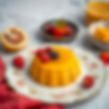 Golden Semolina Helva Presentation Golden semolina helva served on a decorative plate.