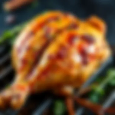 Close-up of marinated chicken ready for grilling with spices