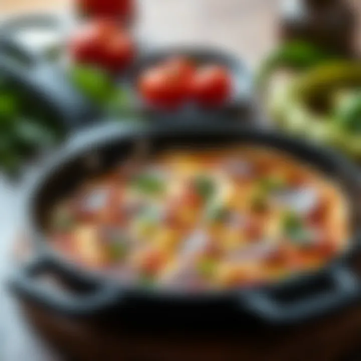 A skillet with a perfectly cooked toast bread pizza