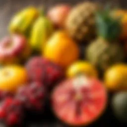 A collection of exotic tropical fruits showcasing vibrant colors and unique textures