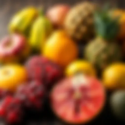 A collection of exotic tropical fruits showcasing vibrant colors and unique textures