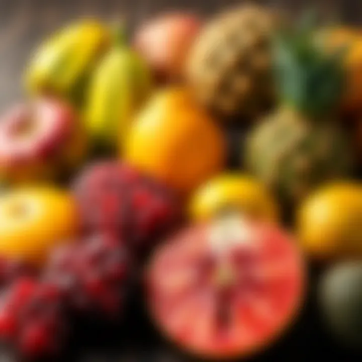 A collection of exotic tropical fruits showcasing vibrant colors and unique textures