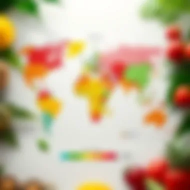 A world map indicating the regions where tropical fruits are cultivated and enjoyed