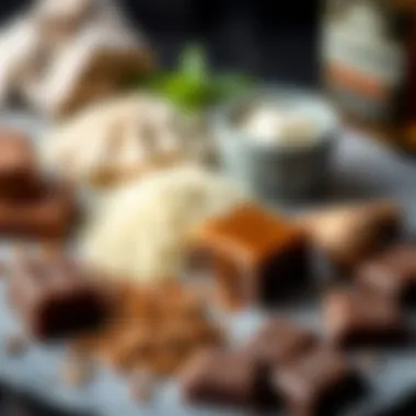A rich, detailed spread of ingredients used in making delicious desserts with Ülker salty caramel chocolate.